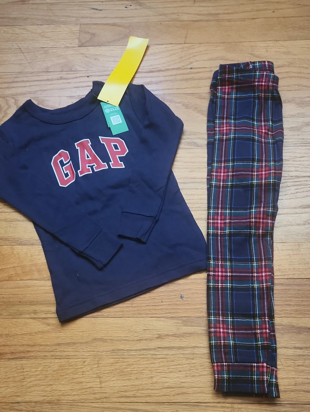 Nwt Toddler GAP Navy Top & Multicolor Plaid Pajama Set 3T 100% Cotton